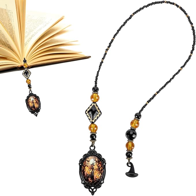 Halloween Witch Bookmark Gifts - Gothic Witchy Hat Beaded Bookmarks for Women Men Book Lovers Crystal Bead Chain Page Marks Merch School Office Reading Accessories Bookish Gift for Birthday