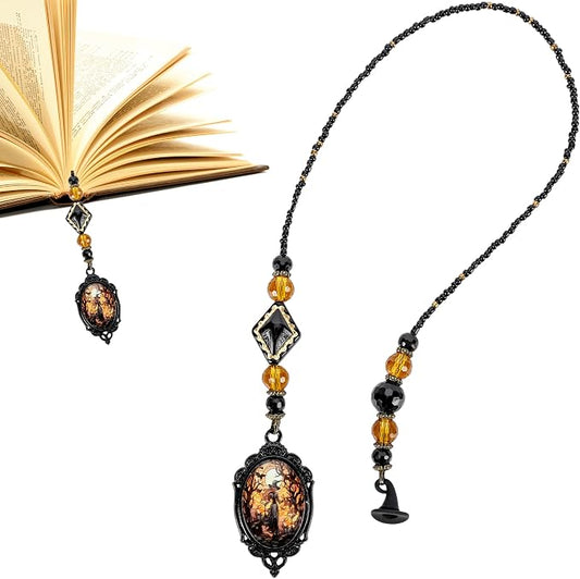Halloween Witch Bookmark Gifts - Gothic Witchy Hat Beaded Bookmarks for Women Men Book Lovers Crystal Bead Chain Page Marks Merch School Office Reading Accessories Bookish Gift for Birthday