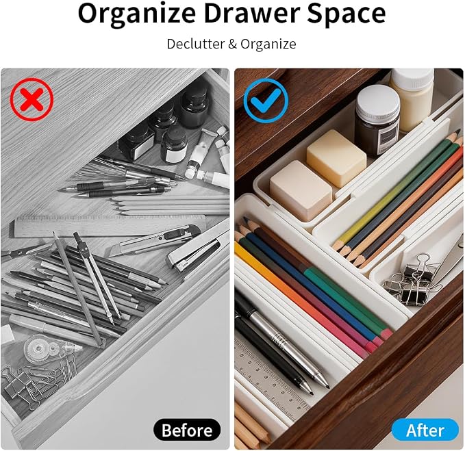 Adjustable Drawer Organizers Expandable,Drawer Divider Inserts for Makeup Cosmetics,Underwear Socks,Office Supplies,or Bathroom Storage,Multi-Purpose Plastic Drawer Trays,1-Pack