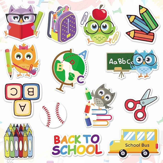 56 Pieces Back to School Cutouts Bulletin Board Decoration, First Day of School Cutouts Colorful Apple School Bus Pen Cardboard Craft ABC Cut-Outs for School Classroom Kindergarten Party Supplies