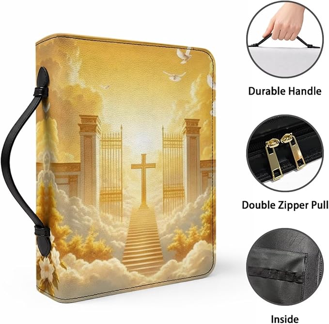 Bible Cover Case for Women Girls Personalized Leather Bible Bag with Name or Text Custom Extra Large Bible Cases for Woman (The Cross of Heaven) Book Cover