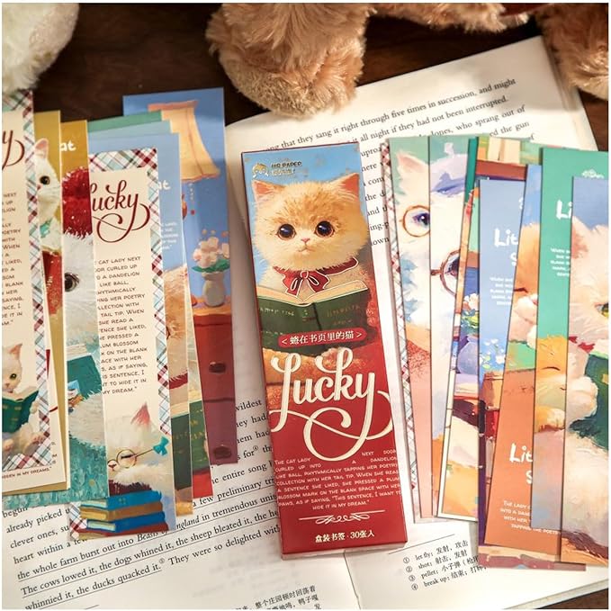 Cute Funny Animal Theme Colorful Bookmarks, 30 PCS (Cat Story)