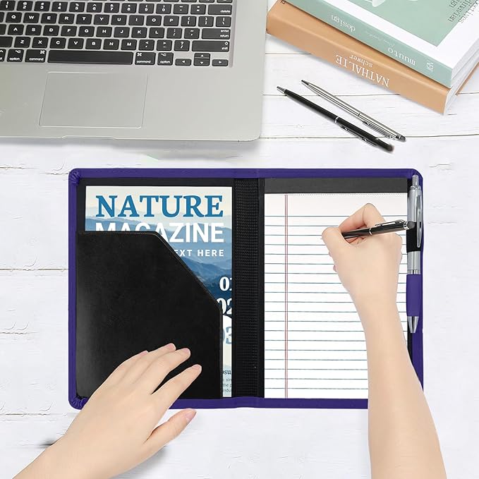Padfolio/Portfolio Binder, Mini Padfolio Portfolio Binder 5 x 8 Legal Writing Pad, A5 Document Organizer Folder for Men Women. Dark Purple.