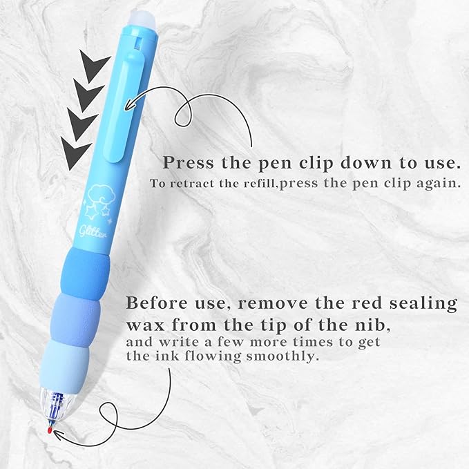 Temiary 18Pcs Aesthetic Retractable Erasable Gel Pens, Make Mistakes Disappear, 8 Pens & 10 Refills, Cartoon Smooth Writing Pen, 0.5 mm Black & Blue Ink Pen, Office School Supplies. (Blue Theme）