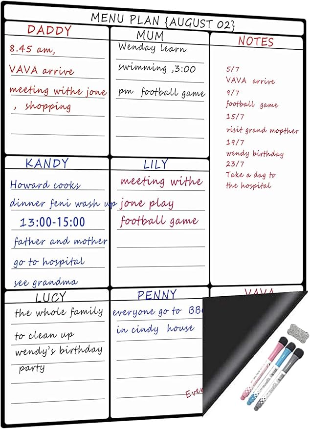 A3 Dry Erase Weekly Planner Board - 16" x 12" Magnetic Whiteboard for Daily, Weekly, and Monthly Scheduling, Chore Chart, Fitness, Meal Prep, and More for Pets, Kids, and Adults