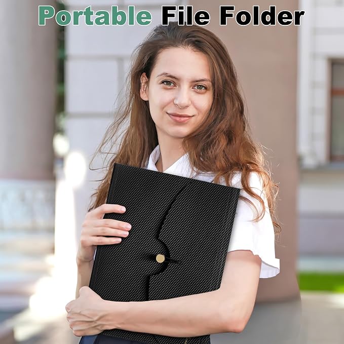 Sooez 7 Pocket Accordion File Organizer, Premium Expanding File Folder, Letter Size Folders for Documents, Sleek Filing Folders with Bungee Closure, Portable Folders for School Office Supplies, Green