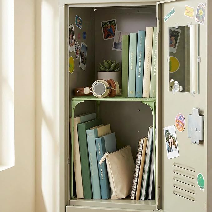 Colarr Light Green Locker Organizer Shelf Locker Accessories for Girls Stackable Storage Organization Shelf Area Saver Fits Standard Size for School Office Kitchen and Home
