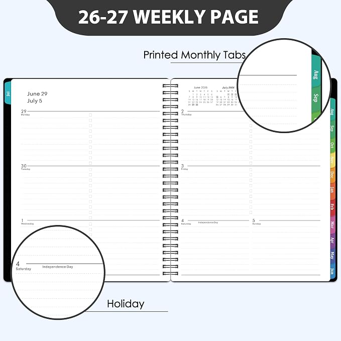 Planner 2026-2027 - 8'' x 10'', JUL 2026 to JUN 2027, 2026-2027 Calendar, Weekly and Monthly, with Monthly Tabs, Yearly Planner 2026-2027, Calendar Planner with Twin-wire Binding, Flexible Cover
