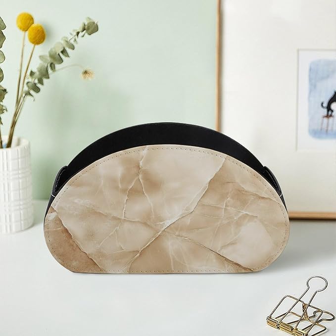 Beige Marble Remote Control Holder with 5 Compartments Leather TV Remote Caddy Remote Storage Box Desktop Organizer for Pen/TV Remotes/Media Controllers/Office Supplies