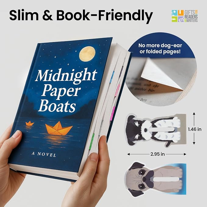 Gifts for Readers & Writers Linemarker Magnetic Bookmarks for Women & Men Dogs, Set of 2 Magnet Bookmark Clips, Magnetic Page Holder & Book Marker for Reading with Cute Bookmarks Design for Kids