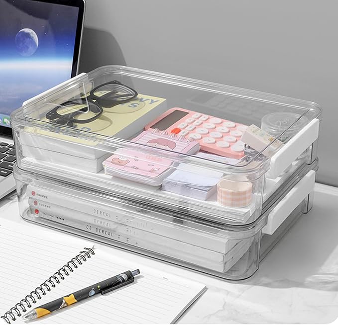 A4 Scrapbook Paper Storage, Photo Storage Box, Plastic File Box (4Pack, Large, White)
