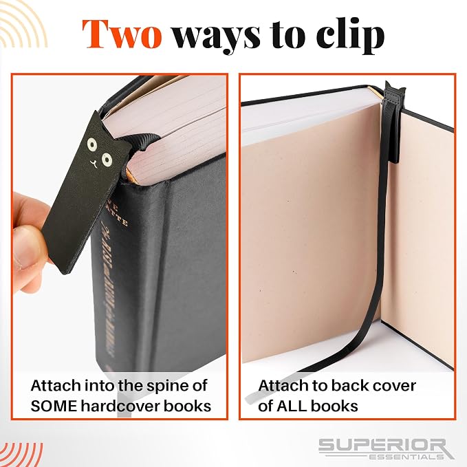 Superior Essentials Magnetic Bookmark-Genuine Leather, Single Long Ribbon Bible Bookmark for Book Lovers-Amplify Your Love for Books with Our Elegant Ribbon Page Marker (Cat, 3PC)