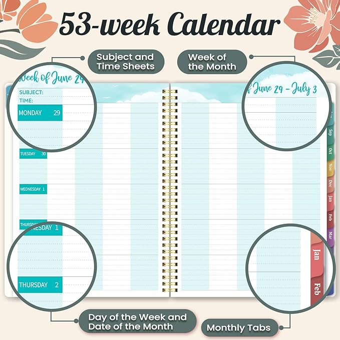 Teacher Planner 2026-2027 - 2026-2027 Teacher Planner, Weekly & Monthly Lesson Planner, July 2026 - June 2027, 8.5" x 11", Colorful Monthly Tabs, Twin-Wire Binding, Back Pocket