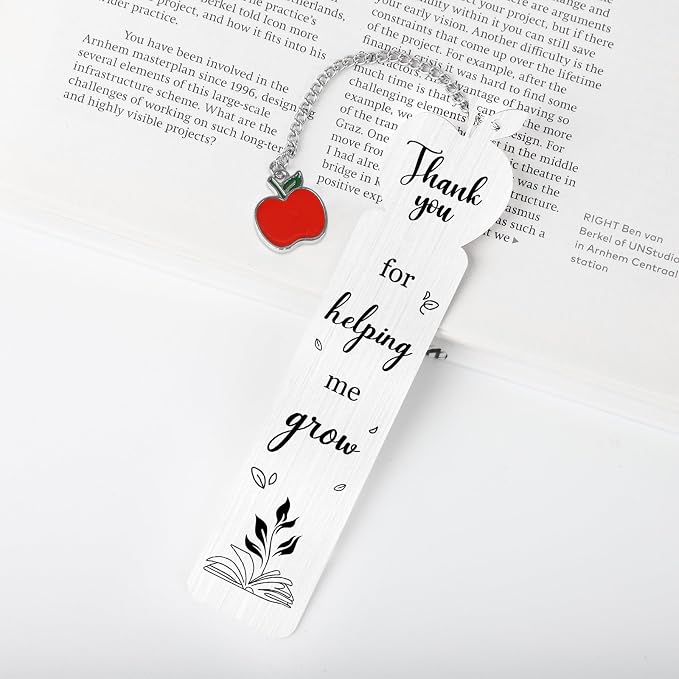 Teacher Metal Bookmark, Thank You Teacher Appreciation Gift Bookmark for Women Men, Unique Bookmarks for Teacher’s Day, Thank You for Helping Me Grow Bookmarks (Grow)