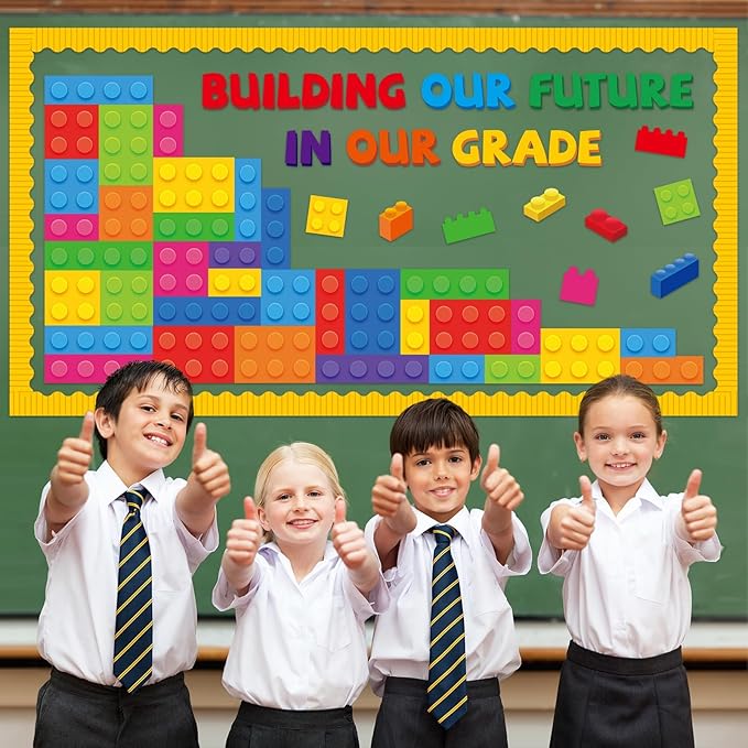 Naozinebi 87 Pcs Building Blocks Bulletin Board Set Classroom Decoration Back to School Building Our Future in Our Grade Cutouts for Classroom School Chalkboard Wall Valentine Decor Party Supplies