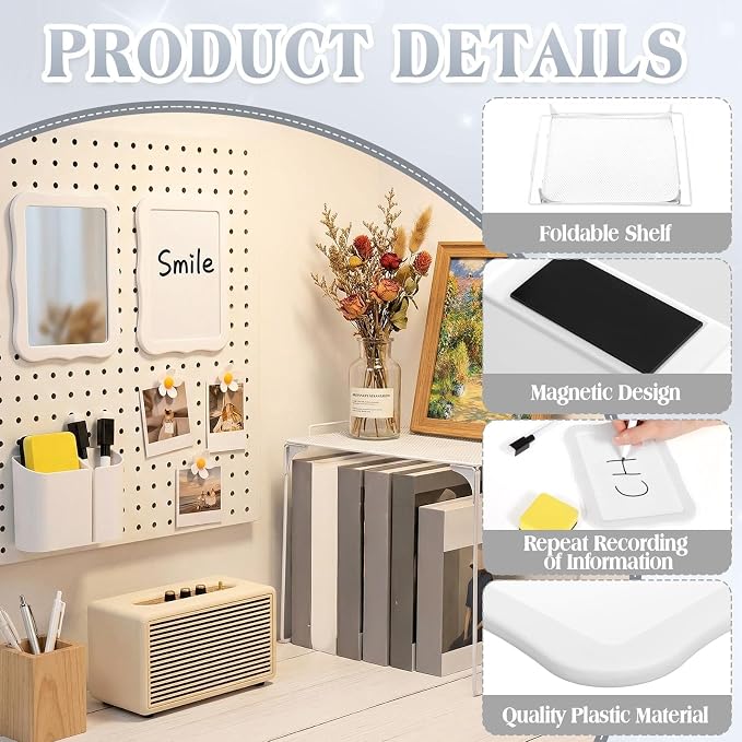 Colarr 16 Pcs White Locker Accessories for Girls Includes Magnetic Whiteboard & Mirror Locker Shelf Pen Holder 2 Dry Erase Marker & Eraser 9 Flowers for Back to School Essentials Decoration