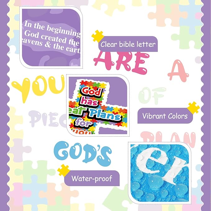67 Pieces Christian Bulletin Board Religious Gods Plan Sunday School Decorations Bible Verse Holiday Cutouts for Classroom Sunday Puzzle Decor for School for Door Wall Decor Supplies
