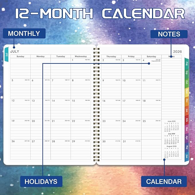 Planner 2026-2027 - Academic Planner 26-27, July 2026 - June 2027, 8" x 10", 2026-2027 Planner Weekly and Monthly, 26-27 Calendar Planners with Colorful Tabs, Spiral Binding, Pocket - Galaxy Forest