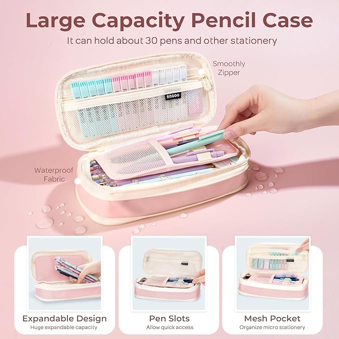 Nicpro 45PCS Aesthetic School Supplies with Pink Pen Case, Pastel Mechanical Pencils 0.5, 0.7, 0.9, 2mm with 462 PCS Lead Refills(4B 2B HB 2H 4H COLORS) Erasers For Student Writing Drawing