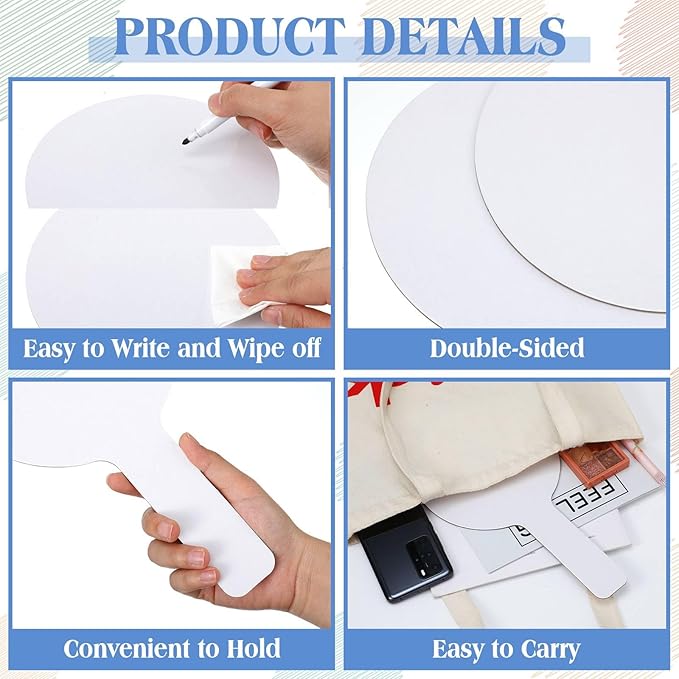 Seajan 200 Pcs Dry Erase Answer Paddles for Classroom, Double-Sided Handheld Mini Whiteboards Bulk Set for Teachers, Students & School Learning(Round,28 x 16 cm)