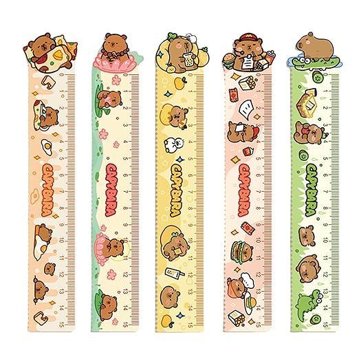 5 Pcs Cute Cartoon Rulers 15cm Straight Ruler Acrylic Capybara Cartoon Small Rulers Centimeter Measuring Ruler Journal Ruler Women Girls Boys (Capybara)