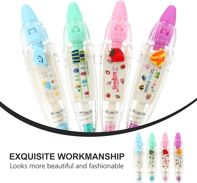 4pcs Cartoon Press Type Correction Tape Pen Set, Decorative DIY Stationery Supplies for Students, Portable Letter Tape for School and Office Use