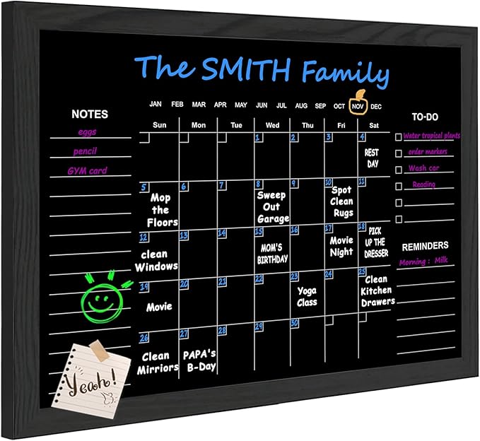 TORASO Chalkboard Calendar,13" × 17" Small Size Calendar Magnetic Chalk Board, Monthly and Weekly Chalkboard, Family Planner(Family-HB-3343)