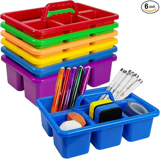 6PC Classroom Caddy, 7.87 x5.9x 3.35 Inches,5 Compartment Small Caddy with Handle, Craft Art Caddies for Pencil, Crayon, Marker, Home, Office, School Supplies