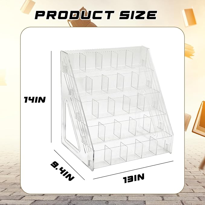 5 Tier Acrylic Bookmark Display Stand for Vendors, 25 Pockets Portable Sticker Holder Greeting Card Display for Business Vendor, Retail Store Shop