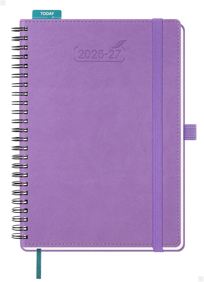 BEZEND Weekly Planner 2026-2027 (6" x 8.5") with Hourly Timeslots (Jul 26-Dec 27) 18 Months Academic Calendar & Monthly Tabs, for Students, Work & Home, Spiral PU Leather Softcover -Lavender