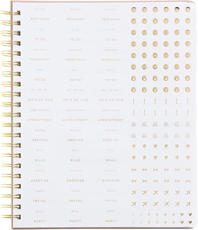 russell+hazel 2025-2026 Weekly Planner, Gold Spiral Blush Bookcloth, 9.1" x 11.2", July 2025 - June 2026, Features 52 Weekly Spreads, 1-Count