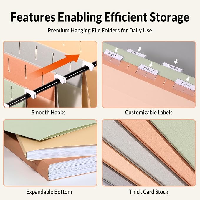 SUNEE Hanging File Folders Legal Size, 25 Pack File Folders 1/5-Cut Tabs, Morandi Colors, Stay Organized for Your Home and Office Bulk File and Documents