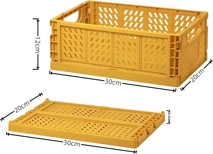 1-Pack Small Storage Crates, Golden Yellow Stackable & Foldable Plastic Bins - Versatile Organizers for Home, Office, Kitchen, Bedroom, Bathroom