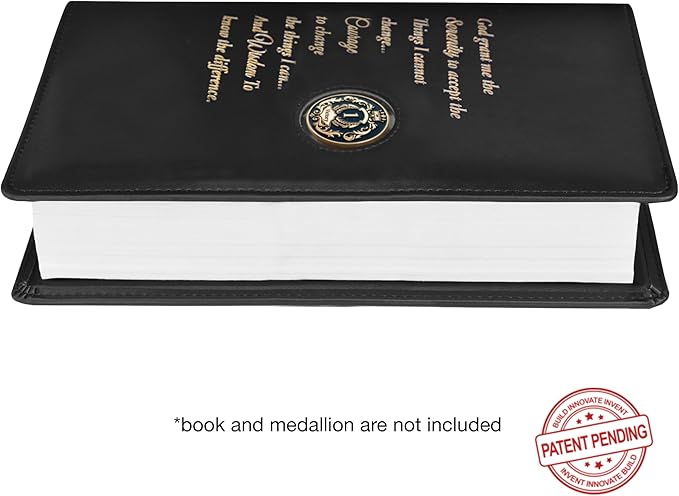 GALILEO® Single AA Big Book Cover with Coin Holder | PU Leather | AA Book Covers for Hardcover | AA Gift | Alcoholics Anonymous | Luxury Design (Single/Serenity Prayer/Black)