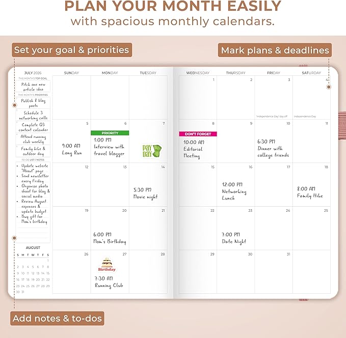 Clever Fox Appointment Book Dated Jan 2026-Jan 2027 – Hourly Schedule Planner with 15-Minute Increments – Time Box Planner for Daily Work & To-Dos – Hardcover, 8.3x11″ (Rose Gold)