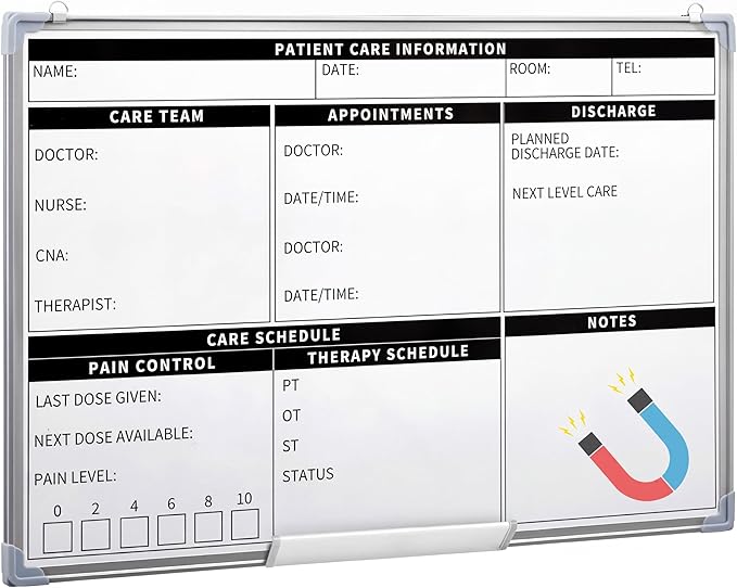 Lincia Patient Care Dry Erase Whiteboard, Magnetic Dry Erase Board with Lines Sliding Marker Tray, 36"X24" Aluminum Frame White Board Planner for Wall Patient Bedside Recording & Display