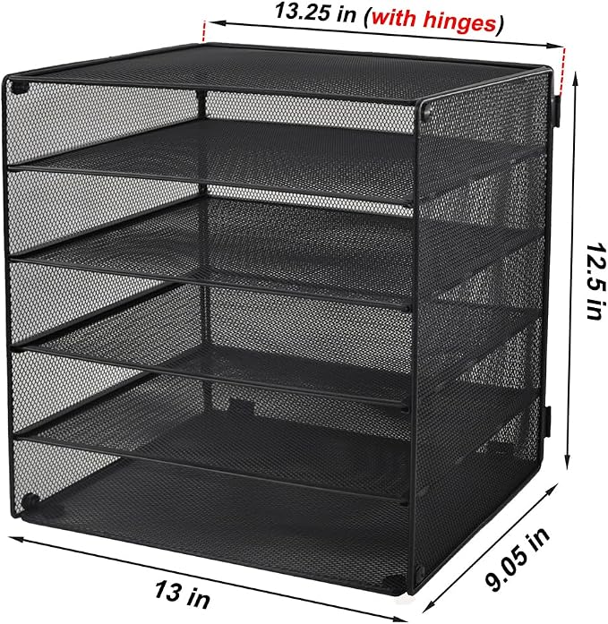 EASEPRES 5 Slot Mesh Desk Organizer Tray, File Paper Letter Folder Holder Desktop Paper Sorter Mail Organization Rack Storage Accessories, for Office Home School Classroom, Black