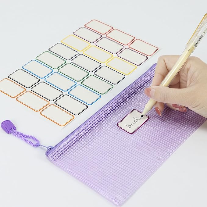 MultiBey 20 Pack A6 Mesh Zipper Pouch Bags with Labels, 9.1 x 4.3 in Waterproof Small Mesh Zipper Pouch Document Pencil Case for Travel, Cosmetics, Office Organization, 5 Macaron Colors