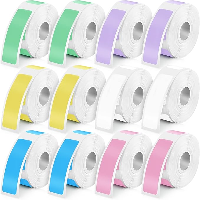 Marspark 1920 Pieces Label Tape Print Stickers Laminated Labeling Paper Replacement Compatible with D30 Portable Printer, 160 / Roll, 12 x 40 mm, Colorful