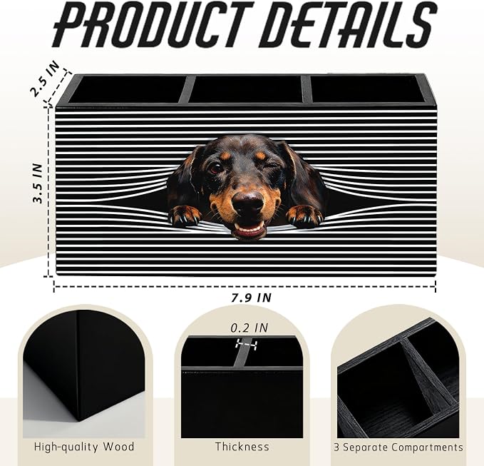 Funny Dachshund Pen Pencil Holder for Desk, Dachshund Gifts for Women Men, Weiner Dog Gifts, Dog Office Decor Wooden Box Sign Decorations for Home Office Bedroom Desk Tabletop