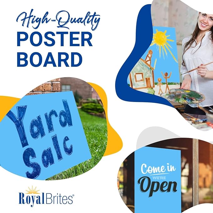 Blue Poster Board, Premium 2-Sided 22x28 Poster Board for School Projects, Arts & Crafts, Water & Fade Resistant Posterboard for Signs & Presentations, Large Poster Board 22x28”, 40 Count