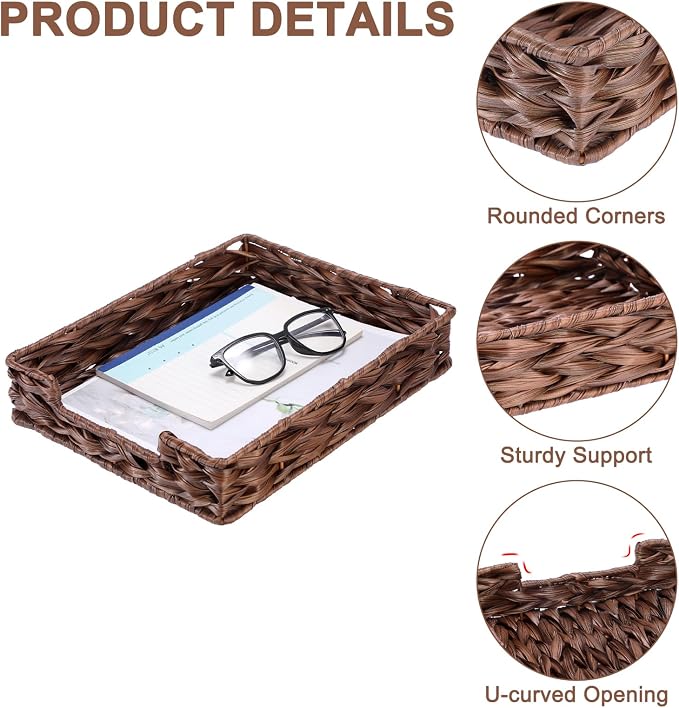 BTSKY Plastic A4 Paper Tray Organizer for Desktop Accessories, Hand-Woven File Holder with Sturdy Frame, All-in-One Storage for Letters, Magazines and Notebooks, Office and Home Supplies, Brown