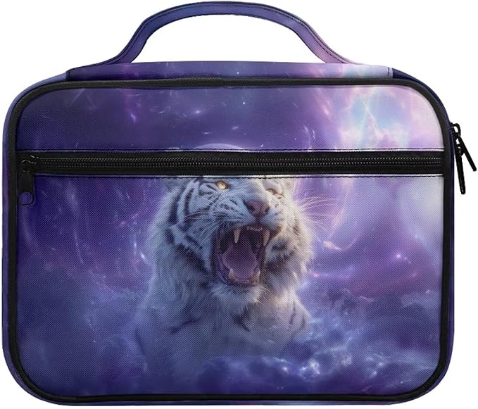 Tiger & Galaxy Print Bible Covers for Women & Men, Bible Organizer Carrying Case with Zippered Pocket Bible Protective Bag, Purple