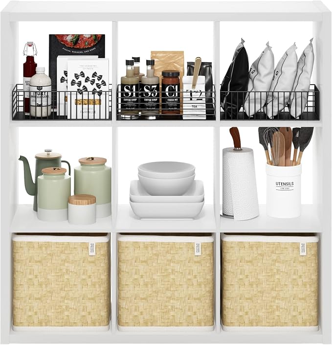 Furinno Cubicle Open Back Decorative Cube Storage Organizer, 9-Cube, White