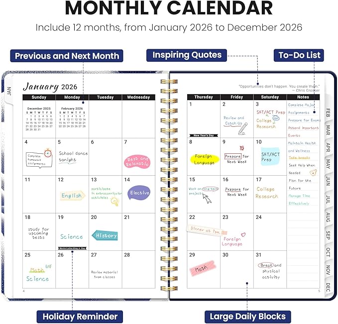 2026 Planner, Weekly and Monthly Planner for Women, January 2026 - December 2026, Hardcover 2026 Calendar Planner Book with Tabs, Inner Pocket, Spiral Bound, Perfect for Office Home School Supplies - A5 (6.3" x 8.5"), Cloud Vortex