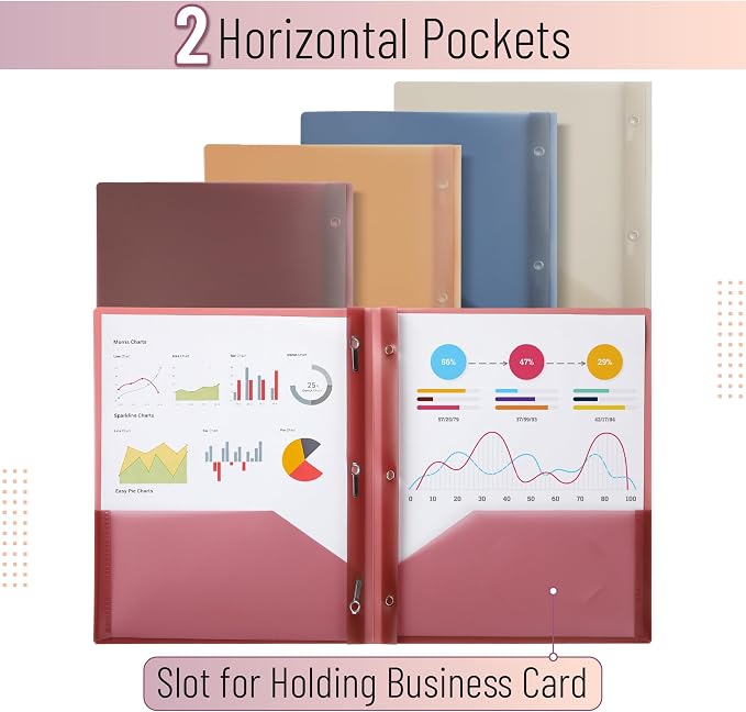 Mr. Pen- Translucent Plastic Folders with Pockets and Prongs, 5 Pack, Colorful, Letter Size, Flexible Plastic Folders with Prongs & Card Slot