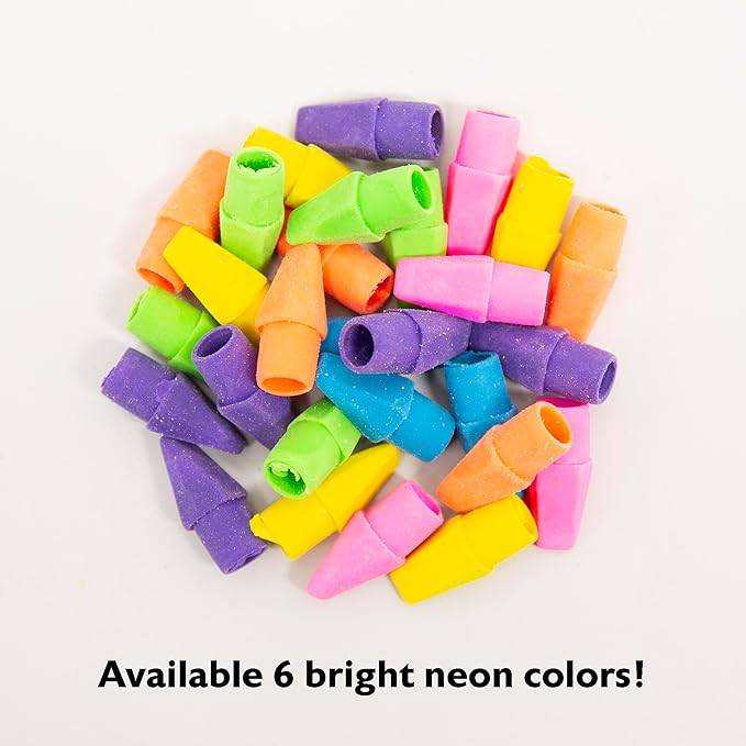 BAZIC Products Neon Eraser Top, Latex-Free Pencil Top Erasers with Arrowhead Caps, Non-Toxic Erasers for Kids, Students, Teachers, Classroom, Art, Homework & School Supplies, 20/Pack, 144-Pack