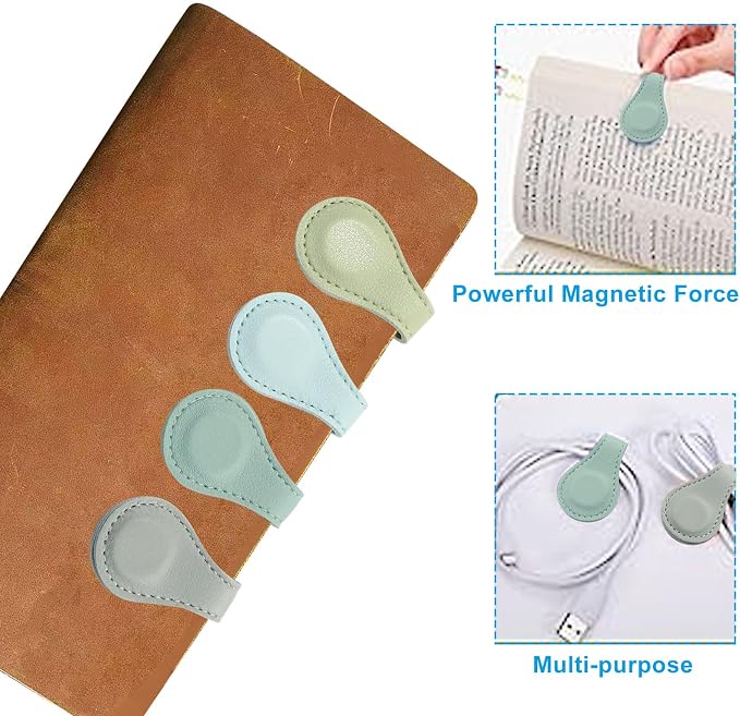 Jiozermi 4 Pcs Magnetic Bookmarks, Double-Sided Magnetic Bookmark Clips Leather Magnetic Bookmarks for Women Book Lover Readers Kids Teacher Student(Light Colour)