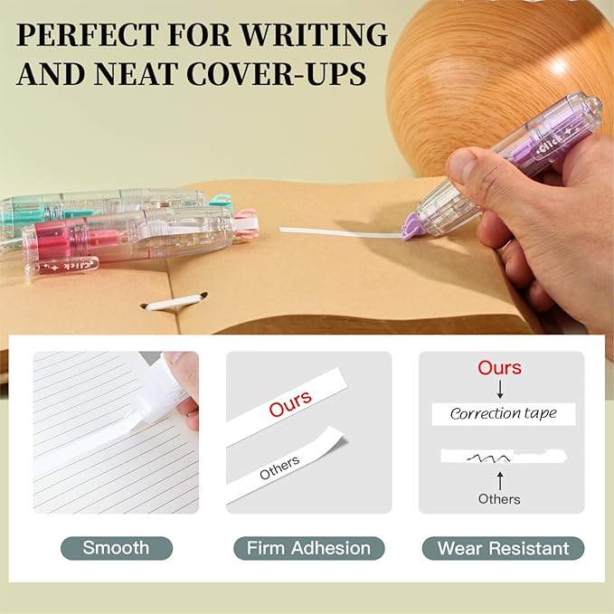 Refillable Correction Tape, 157 ft Total – 2 Pre-Filled Dispensers + 6 Snap-In Refills, School & Office Supplies, Purple+Green