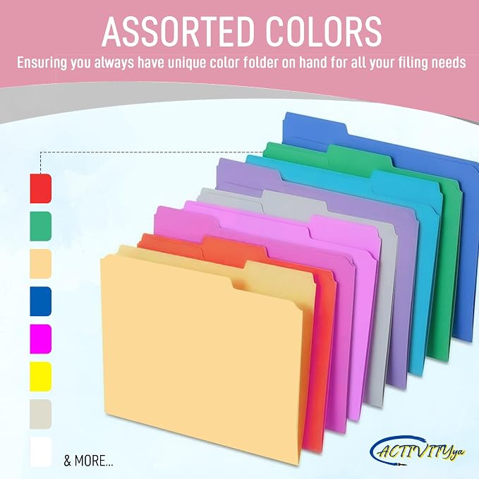 Pink File Folders, 1/3-Cut Tabs, Letter Size, 12-Pack – Durable Office Filing Folders for Documents, Papers, and Organization